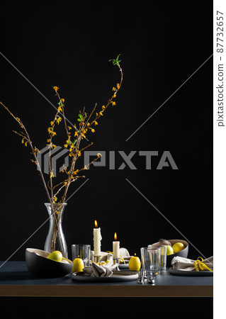 close up of easter table serving over black close up of easter table serving over black 87732657