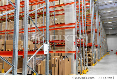 cargo storing at warehouse shelves 87732661