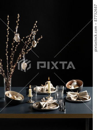 close up of easter table serving over black close up of easter table serving over black 87732687