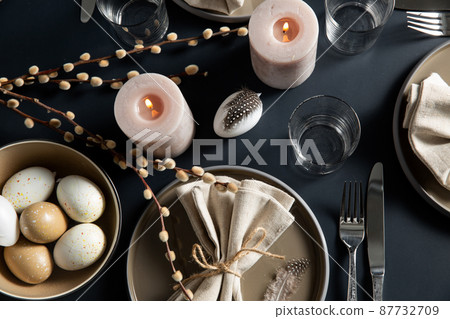 close up of easter table serving over black close up of easter table serving over black 87732709