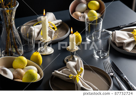 close up of easter table serving over black close up of easter table serving over black 87732724