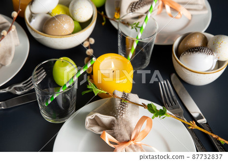 close up of easter table serving over black 87732837
