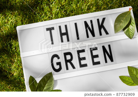 light box with think green words on grass 87732909