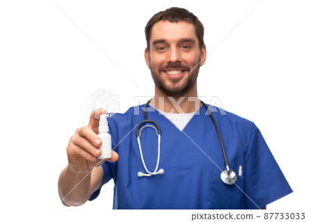 smiling doctor or male nurse with medicine 87733033