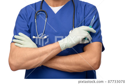 close up of male doctor in gloves with syringe close up of male doctor in gloves with syringe 87733078