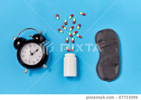 alarm clock, eye sleeping mask and pills alarm clock, eye sleeping mask and pills 87733099