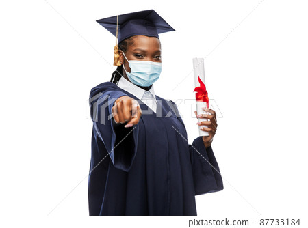 female graduate student in mask with diploma female graduate student in mask with diploma 87733184
