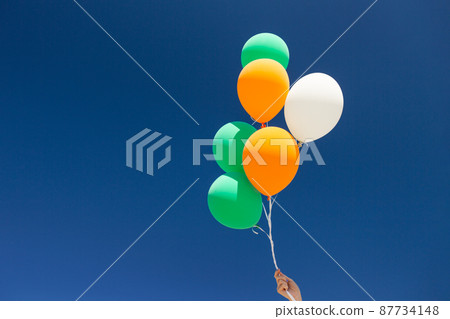 close up of helium balloons over blue sky close up of helium balloons over blue sky 87734148