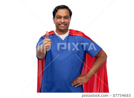 male doctor in superhero cape showing thumbs up male doctor in superhero cape showing thumbs up 87734683