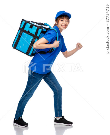 delivery woman with thermal insulated bag delivery woman with thermal insulated bag 87734719