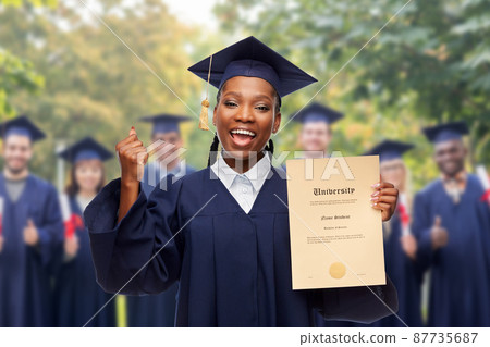 happy female graduate student with diploma 87735687