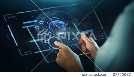 hands with transparent tablet pc and hologram hands with transparent tablet pc and hologram 87735987