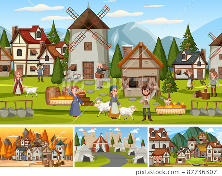Set of different scene medieval Set of different scene medieval 87736307