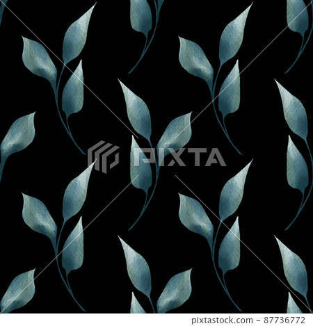 Leaves and branches seamless pattern on black... - Stock Illustration ...