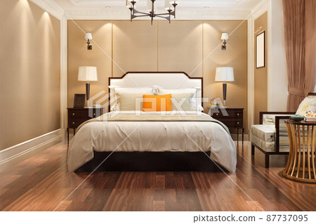 3d rendering beautiful comtemporary luxury bedroom suite in hotel with tv  87737095