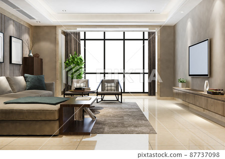 3d rendering luxury and modern living room with good design leather sofa 87737098