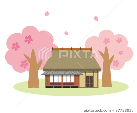 Spring cherry blossoms old folk house - Stock Illustration [87738033 ...
