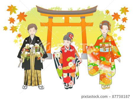 Shichigosan hand-drawn vector illustration set 87738187