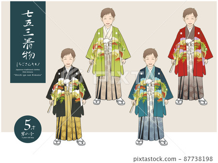 Shichigosan和服矢量圖（5歲男孩） 87738198