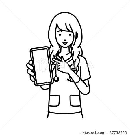 A nurse woman standing and pointing at her smartphone 87738533