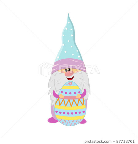 Easter gnome holding egg with ornament, cute character, vector illustration Easter gnome holding egg with ornament, cute character, vector illustration 87738701