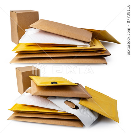 Stack of envelopes on white background 87739116