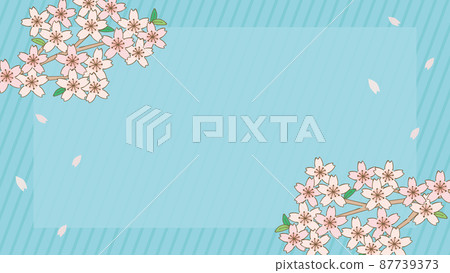 Handwritten style cherry blossom branches and blue background horizontally long (size ratio 16: 9) 87739373