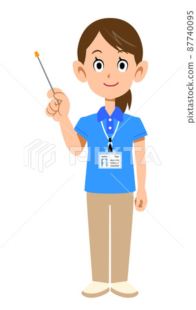 一名身穿短袖polo衫並佩戴名牌手持指針的女工作人員 一名身穿短袖polo衫並佩戴名牌手持指針的女工作人員 87740095