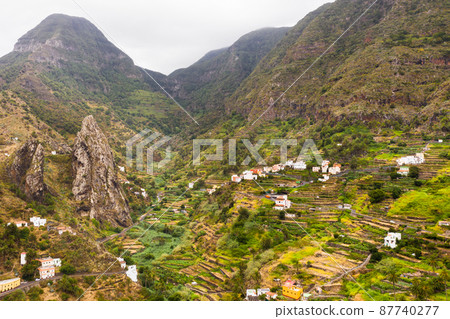 top view of the mountains on the island of La Gomera, Canary Islands, Spain.Beautiful landscape of Homer Island 87740277