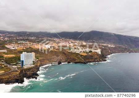 Top view of the city of Puerto de la cruz on the island of Tenerife, Canary Islands, Atlantic Ocean, Spain 87740296