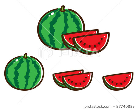 Handwritten style illustration set of various shapes of cute watermelon 87740882