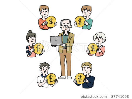 一個通過眾籌籌集資金的老人，一個滑稽的手寫人，一個簡單的線條畫上色 87741098