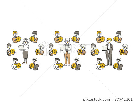 A set of people who raise funds through crowdfunding, a comical handwritten person 87741101