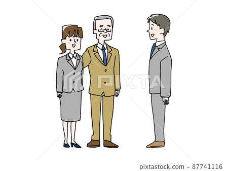 一位向男人介紹女人的老人,一個滑稽的手寫人物,一個矢量,一個簡單的線條圖著色。 一位向男人介紹女人的老人,一個滑稽的手寫人物,一個矢量,一個簡單的線條圖著色。 87741116
