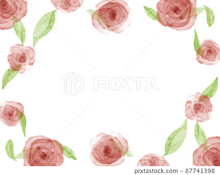 Watercolor red rose flower and leaf frame 87741398