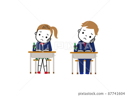 學習時皺著眉頭思考的學生 學習時皺著眉頭思考的學生 87741604