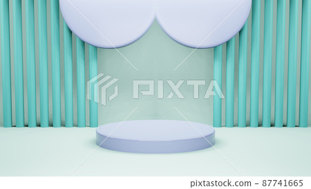 3D render illustration, Mock up podium for product presentation, pastel blue background, arc with curtains, Abstract composition in minimal design 3D render illustration, Mock up podium for product presentation, pastel blue background, arc with curtains, Abstract composition in minimal design 87741665