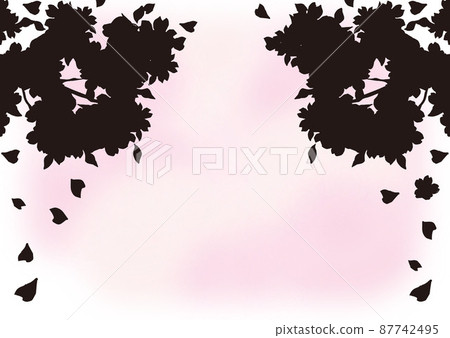 Cherry blossom frame background spring flower silhouette shadow picture cutout copy space watercolor illustration material 87742495