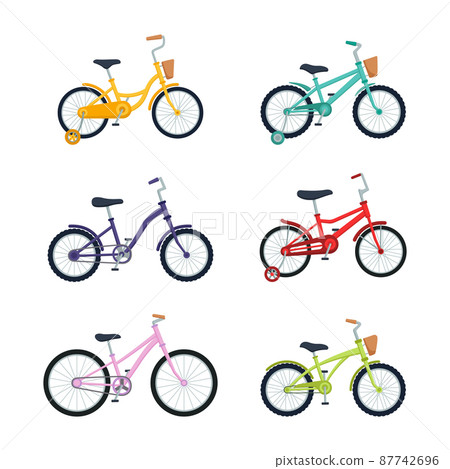 Set of kid bicycles on white background. Children bikes, vector illustration 87742696