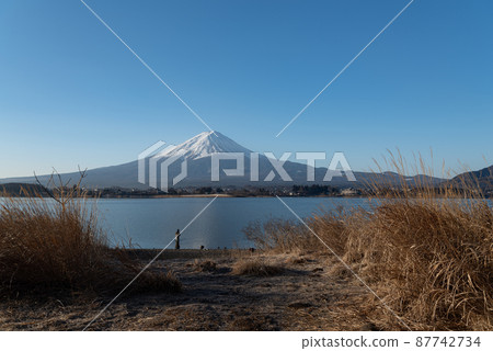 從湖邊眺望富士山的河口湖 從湖邊眺望富士山的河口湖 87742734