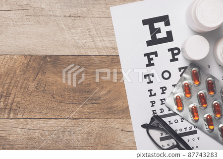 Healthy eyes. Eye chart and medicine 87743283
