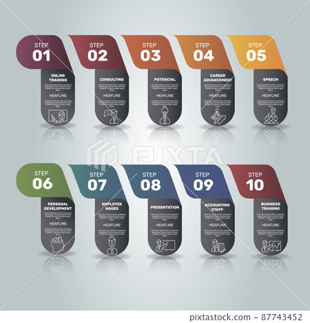 Infographic Business Management template. Icons in different colors. Include Leadership, Personal Development, Positive Psychology, Autonomy and others. Infographic Business Management template. Icons in different colors. Include Leadership, Personal Development, Positive Psychology, Autonomy and others. 87743452