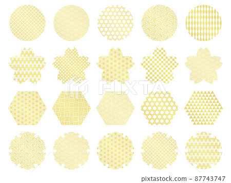 Golden Japanese pattern icon set (circle, cherry blossom, hexagon, snow ring) Golden Japanese pattern icon set (circle, cherry blossom, hexagon, snow ring) 87743747