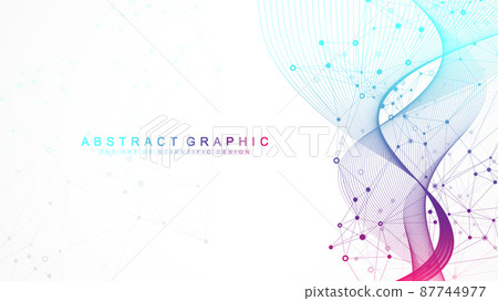 Digits abstract background with connected line and dots, wave flow. Digital neural networks. Network and connection background for your presentation. Graphic polygonal background. Vector illustration. 87744977