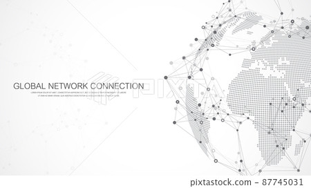 Global network connection concept. Social network communication in the global business. Big data visualization. Internet technology. Vector illustration. 87745031