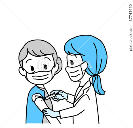 Illustration material: New corona vaccination for seniors (vaccination / mask / main line / single color) Illustration material: New corona vaccination for seniors (vaccination / mask / main line / single color) 87745660