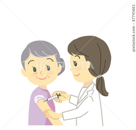 Illustration material: New corona vaccination for seniors (vaccination / smile / no main line) Illustration material: New corona vaccination for seniors (vaccination / smile / no main line) 87745661