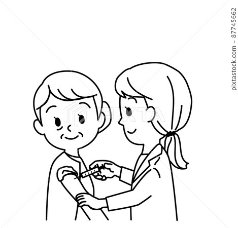 Illustration material: New corona vaccination for seniors (vaccination / smile / with main line / black and white) Illustration material: New corona vaccination for seniors (vaccination / smile / with main line / black and white) 87745662