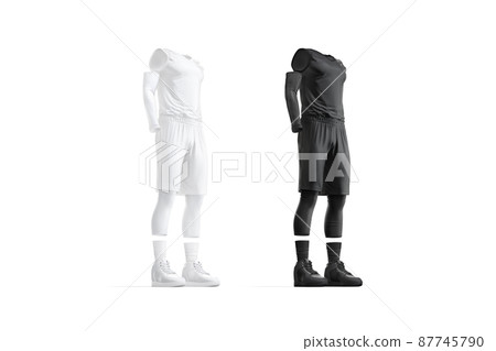 Blank black and white basketball uniform mockup, side view Blank black and white basketball uniform mockup, side view 87745790