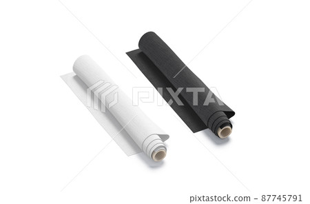Blank black and white fabric twisted in roll mockup, isolated Blank black and white fabric twisted in roll mockup, isolated 87745791